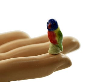 Micro Miniature ceramic Rainbow Lorikeet Parrot Dollhouse ornament figurine suit terrarium bonsai Anita Reay tiny colourful parrot bird