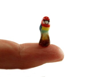 Micro Miniature ceramic Eastern Rosella Parrot Dollhouse ornament figurine suit terrarium bonsai Anita Reay tiny colourful parrot bird