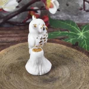 Miniature ceramic owl figurine with 24k gold trim, hand sculpted by Anita Reay bird image 7