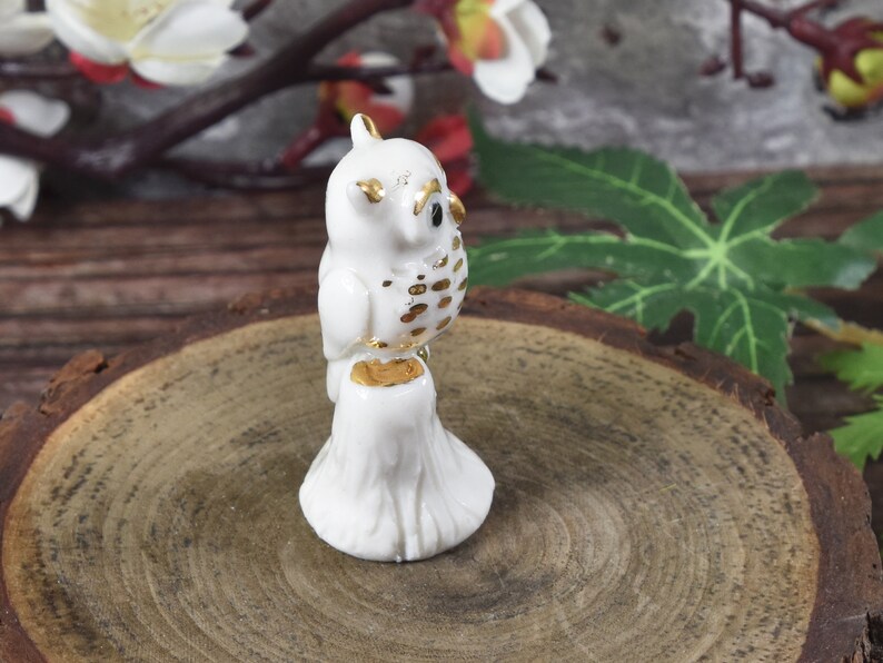 Miniature ceramic owl figurine with 24k gold trim, hand sculpted by Anita Reay bird image 7