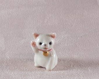 Lucky Cat figurine, miniature ceramic cat by Anita Reay /cute white cat figurine for luck /miniature ceramic cat figurine with 24k gold trim