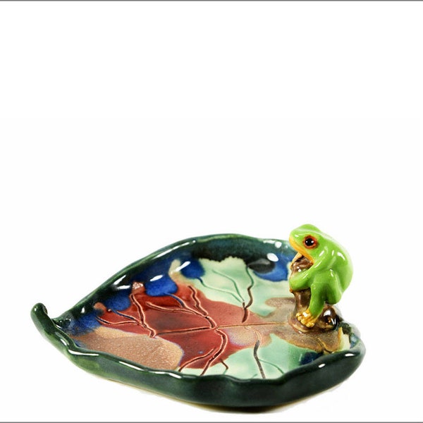 ceramic frog on leaf trinket dish sweet dish ooak jewellery dish ring dish or teaspoon dish keys Anita Reay Etsy