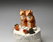 squirrel cake topper / red squirrels /bridal shower cake topper / We Do heart / squirrel figurine / wedding shower gift / ceramic caketopper