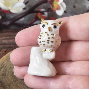 Miniature ceramic owl figurine with 24k gold trim, hand sculpted by Anita Reay bird image 4