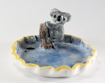 koala pinch pot trinket dish or ring dish handmade pottery art  ceramic koala bear figurine   Anita Reay Etsy