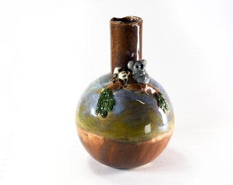 Kookaburra koala oil diffuser bottle or bud vase by Anita Reay - Australian ceramics