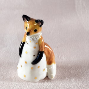 Little red fox figurine wearing a white dress with gold spots ceramic figurine sculpture ooak fox totem image 3