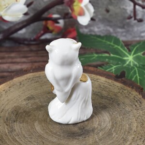 Miniature ceramic owl figurine with 24k gold trim, hand sculpted by Anita Reay bird image 6