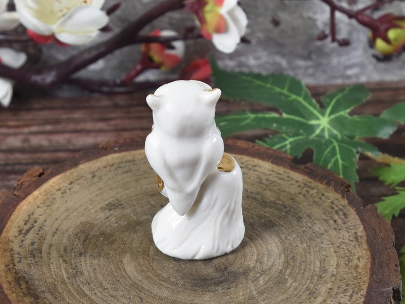 Miniature ceramic owl figurine with 24k gold trim, hand sculpted by Anita Reay bird image 6