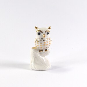 Miniature ceramic owl figurine with 24k gold trim, hand sculpted by Anita Reay bird image 2