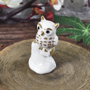 Miniature ceramic owl figurine with 24k gold trim, hand sculpted by Anita Reay bird image 5