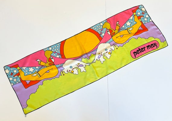 Vintage 60s Peter Max Cosmic Flyer Oblong Silk Sc… - image 2