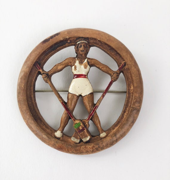 Vintage 1930s Celluloid Rowing Pin 30s 40s Nautica