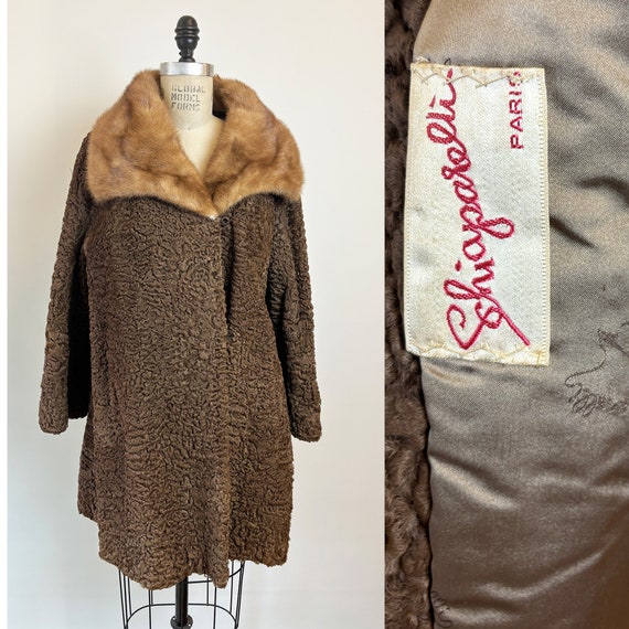 Vintage 1950s 1960s Schiaparelli Brown Persian Lamb Short Coat 