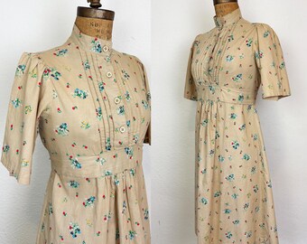 Vintage 70s Summer Floral Dress Flutter Sleeve Bill Berman California S