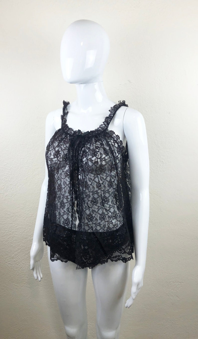 Vintage 60s Sexy Sheer Black Lace Baby Doll Negligee Nightie | Etsy