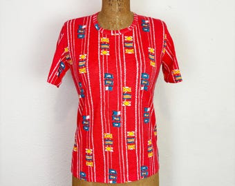 Vintage 70s Nautical Flag Rope Print Cotton T Shirt Made in Brazil S
