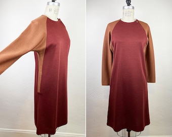 Vintage Geoffrey Beene 70s Wool Knit Dress Dolman Sleeves/ Chic Vintage 70s Beene Bag Color Block Dress S