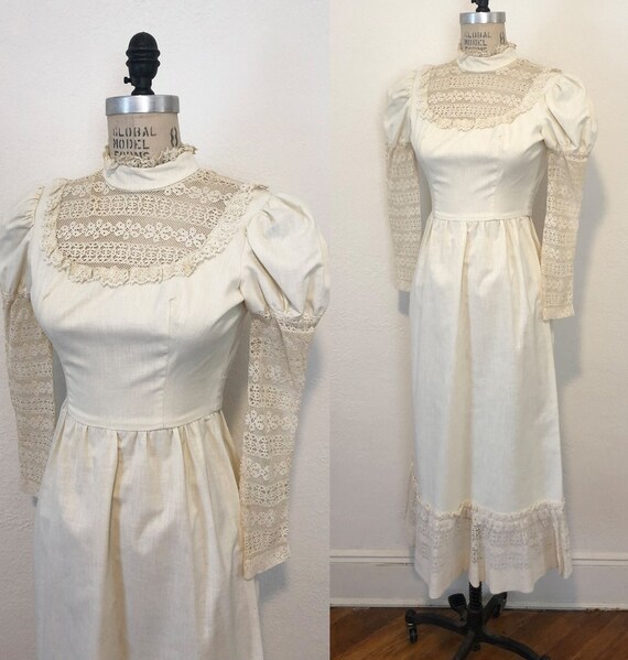 Vintage 70s Lanz Originals Cream Maxi Dress Leg O