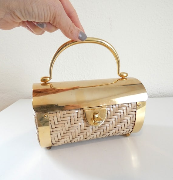 Vintage 50s 60s Wicker and Gold Party Bag The Elai