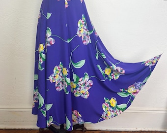 Vintage 90s Ralph Lauren Purple Silk Floral Skirt M/L
