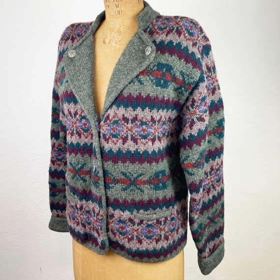 Vintage 1980s Ralph Lauren Fair Isle Knit Cardigan/ 80s Hand Knit 