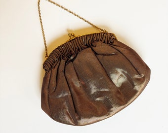 Vintage Copper Lame Handbag/ 30s Deco Metallic Purse Evening Bag