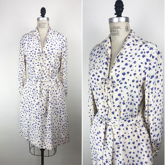 Vintage 1970s Halston Silk Floral Belted Shirt Dre