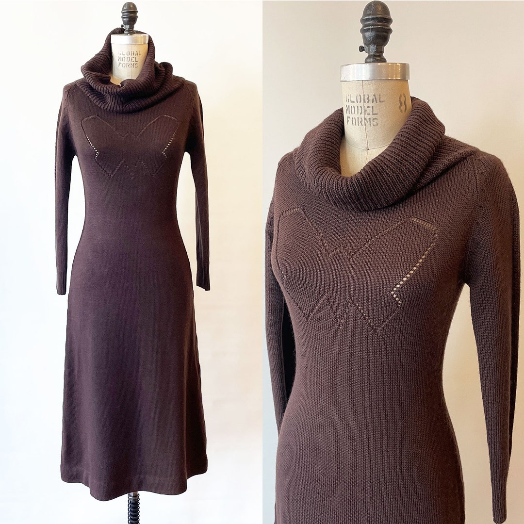 Vintage 70’s brown dress ruffle top M L