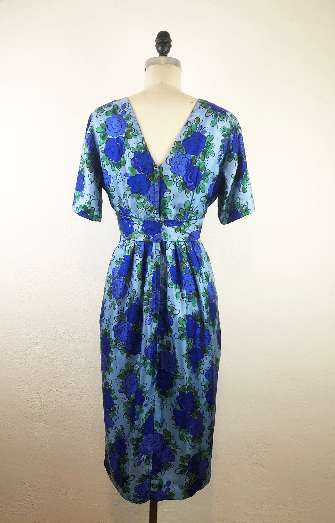 Vintage 50s/ Early 60s Suzy Perette Blue Silk Floral Dress M - Etsy