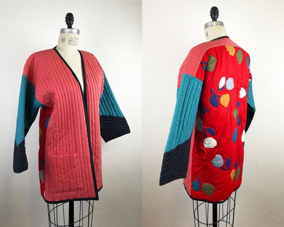 Vintage 80s Eclectic Quilted Patchwork Jacket Stri