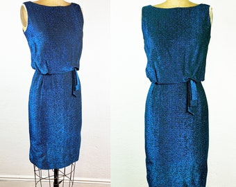 Vintage 1960s Blue Lurex Metallic Sleeveless Party Dress