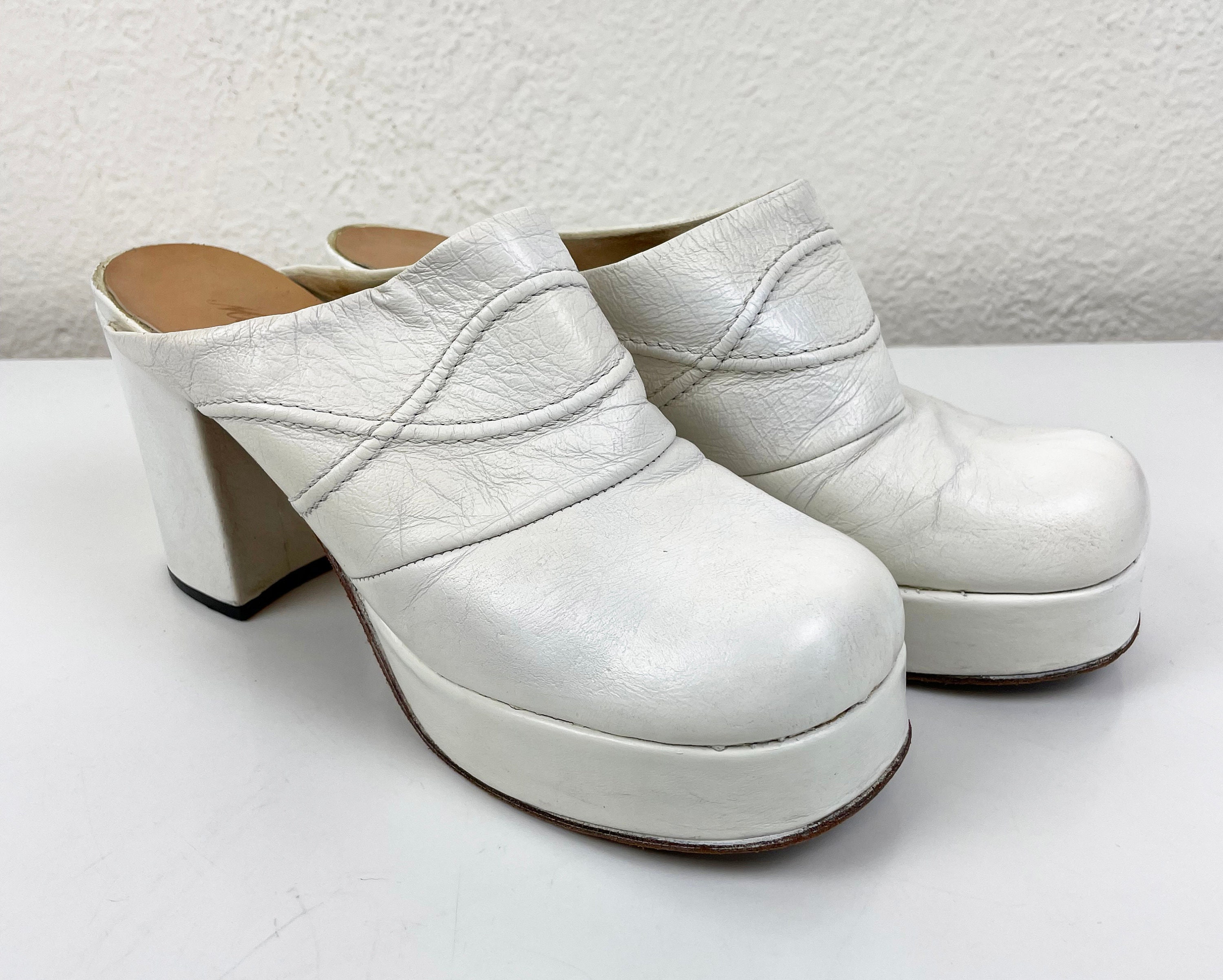 white 70s platform shoes