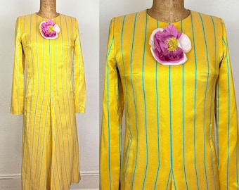 Vintage 1960s Frederick Starke Mod Striped Dress Swinging London Midi Length S