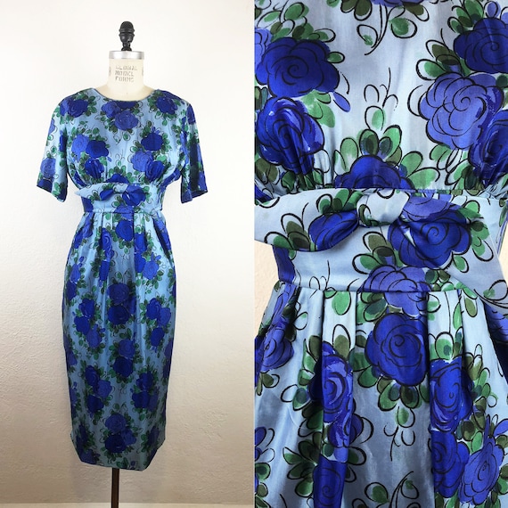 Vintage 50s/ Early 60s Suzy Perette Blue Silk Flor