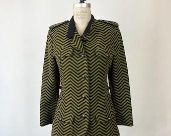 Vintage 1990s JC de Castelbajac Green Zig Zag Stripe Military Jacket