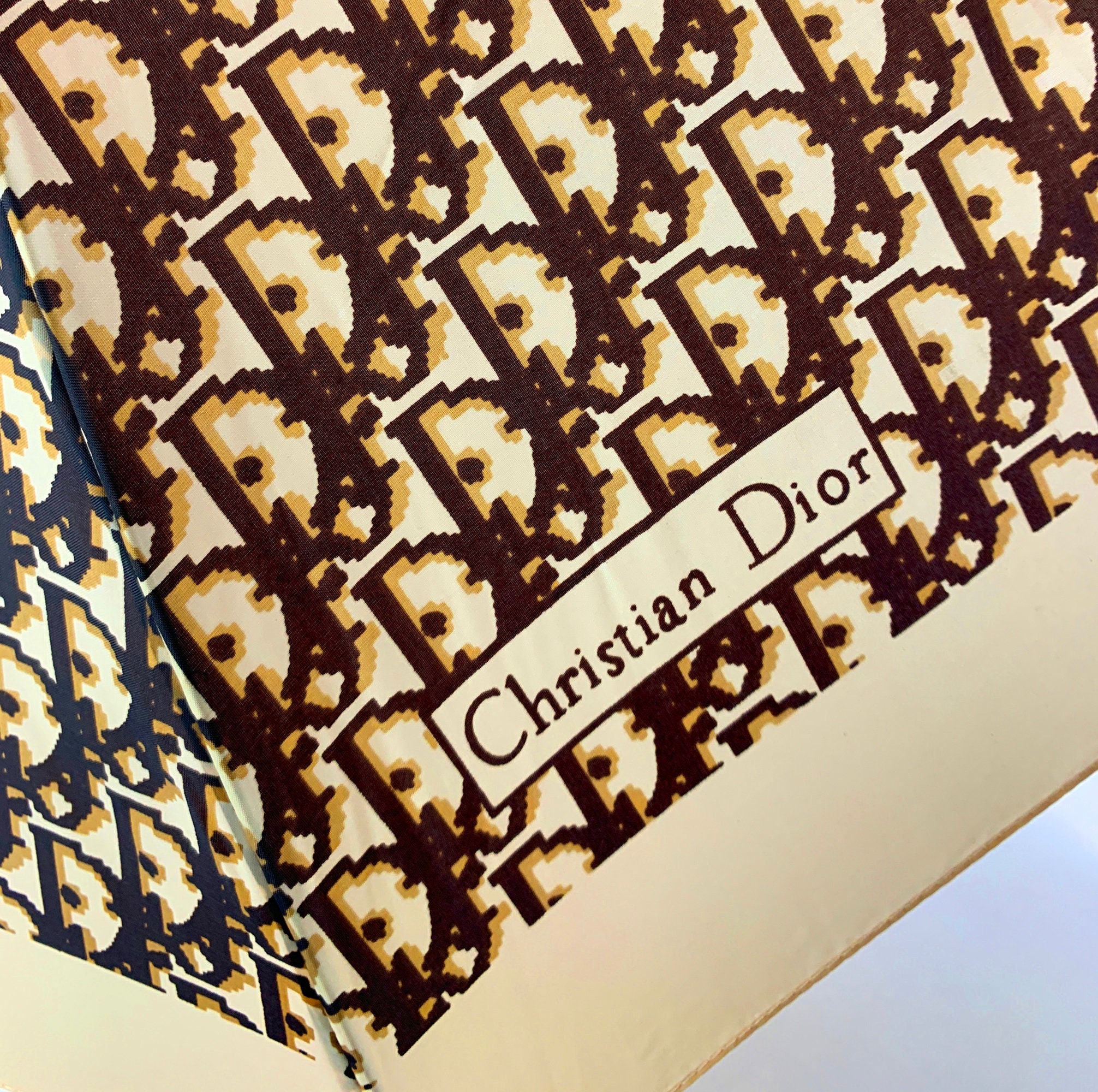 Vintage Christian Dior Trotter Monogram Umbrella Wood Handle Rare HTF