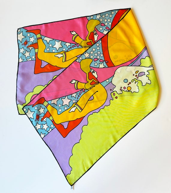 Vintage 60s Peter Max Cosmic Flyer Oblong Silk Sc… - image 7