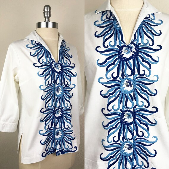 Vintage 50s Page Boy Maternity Blouse/Shirt Blue E