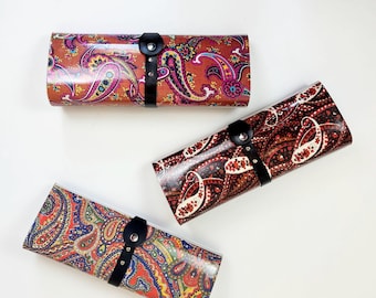 Vintage 70s 80s Plastic Magazine Clutch with Paisley Covering 3 Color Ways Deadstock