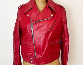 Vintage 70s/80s Red Leather Motorcycle Jacket by Ian’s East Village New York Unisex S