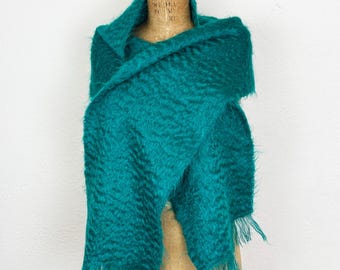 Vintage Bright Teal Blue Luxurious Mohair Blend Scarf Made in Scotland