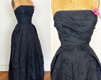 Vintage 50s Black Taffeta Ball Gown  Minuet Formals by Mollie Stone S