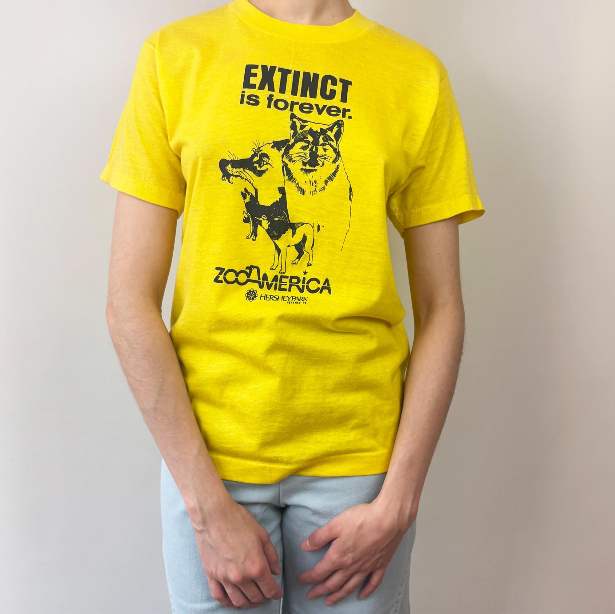 Vintage T-shirt Tee 80s 90s Yellow Single Stitch Extinct is 