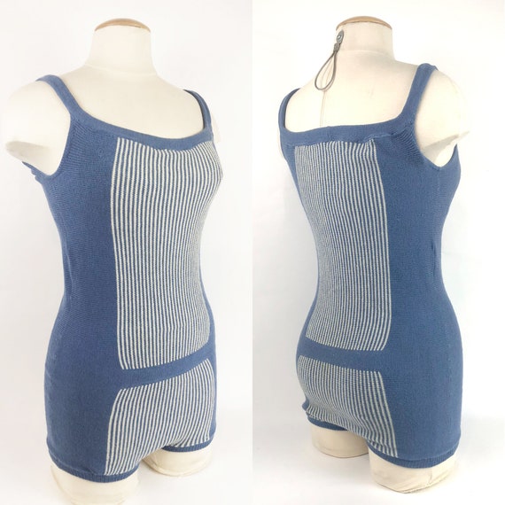 Rare Vintage 50s does 30s Wool Knit Striped Swimsu