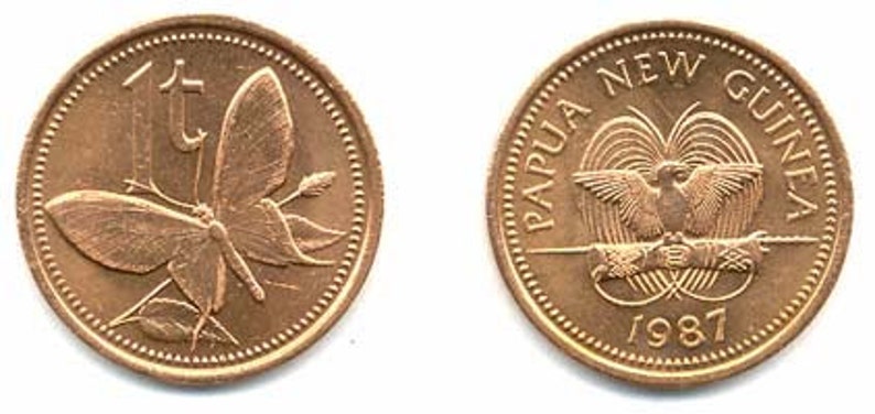 Free Velvet Pouch BUTTERFLY COIN Tie Tac Lapel Pin Papua New Guinea Unique Gift - 1 Toea - 1-c6
