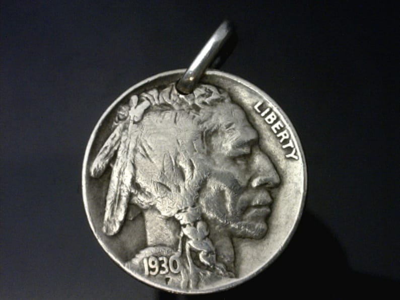 - Free Velvet Pouch - United States Choose Length Indian Head Nickel Real Leather Necklace wClasp - - Genuine Coin Pendant 1-A1