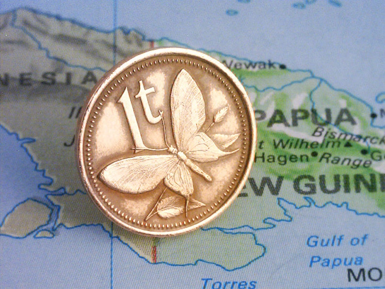 Free Velvet Pouch BUTTERFLY COIN Tie Tac Lapel Pin Papua New Guinea Unique Gift - 1 Toea - 1-c6
