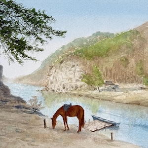 Original Watercolor Painting: Gosanjeong Pavilion, Korea 강 건너에서 바라본 고산정