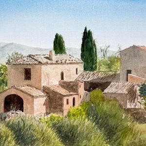 Original Aquarellmalerei: Bauernhaus, Frankreich